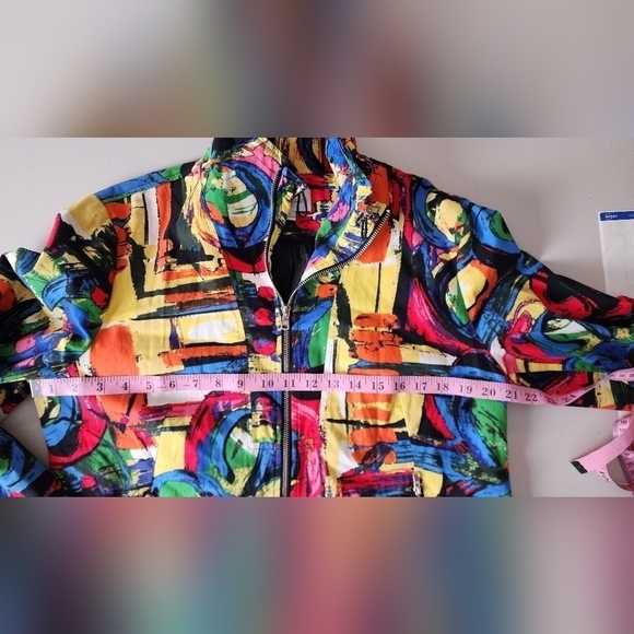 Vintage Erin London Sz PL Pop Artsy Full Zip Jacket Blazer Stretch Retro Boho - Picture 4 of 7